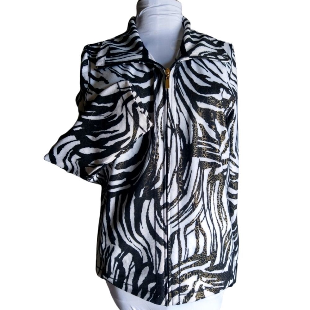 JM Collection Animal Print Metallic Gold Full Zip Track Jacket